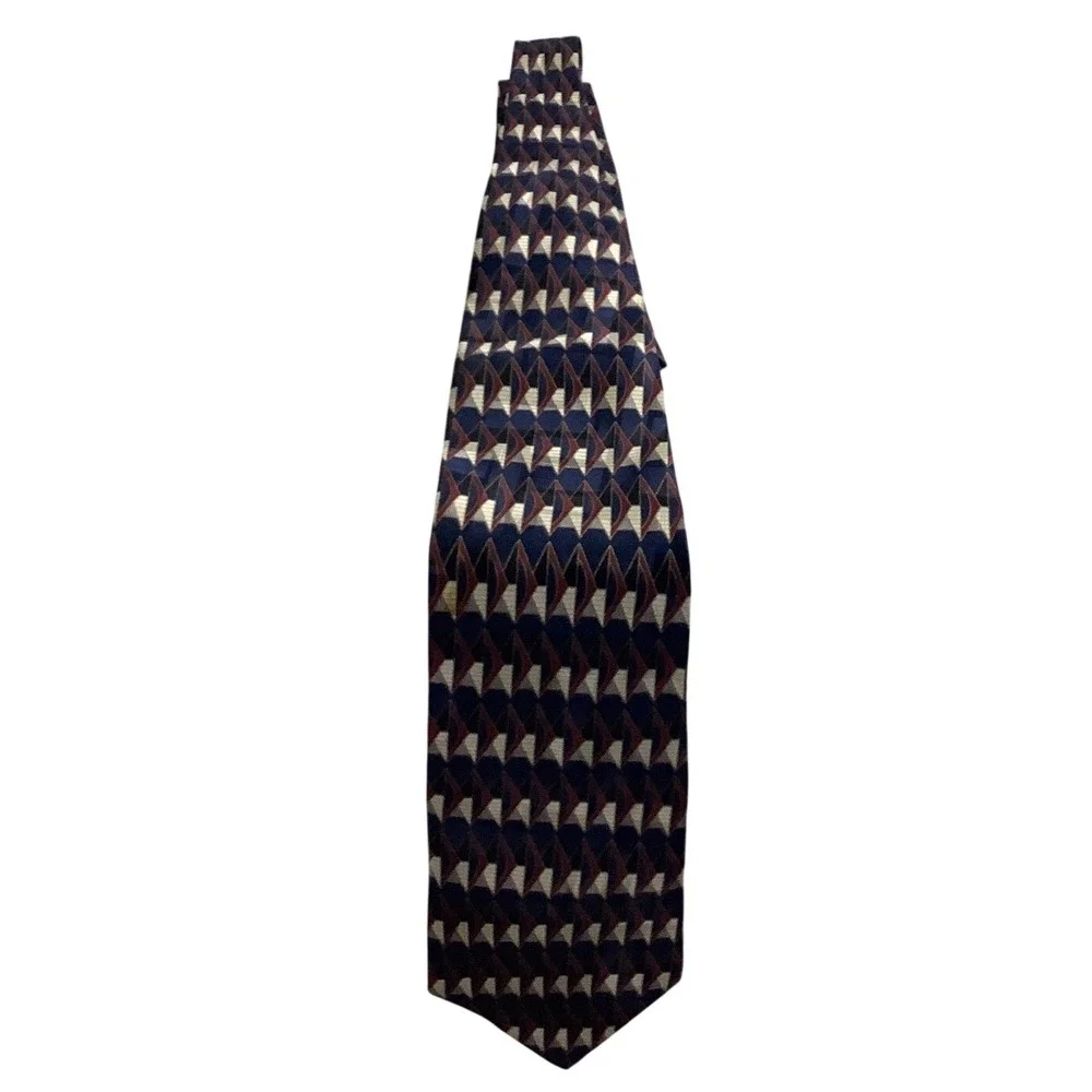 Courreges Homme Navy Geometric Abstract 100% Italian Silk Necktie Vintage Mens